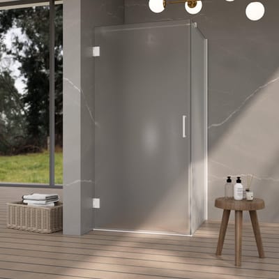 FugaFlow Eccelente Vetro Douchecabine - 80x90x200cm - scharnieren - deurgreep - vlak - gesatineerd veiligheidsglas - Mat wit