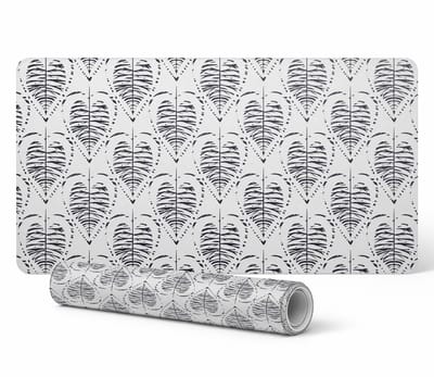 Elegante decoratieve bureauonderlegger met bladeren, symmetrisch retro design, 120x60 cm