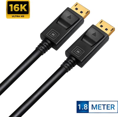 JustValue DisplayPort 2.1 Kabel - 1.8 Meter - VR Bril - Vesa - 4k 144hz Monitor -120 Hz Monitor - Gaming Monitor 144hz 1ms - Displayport naar Displayport - 8k