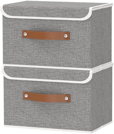 Dailygoods- Opbergdozen met Deksels - Opvouwbare Opbergdozen - Organizer - Kunstleren Handvatten - 38 x 25 x 25 cm - 2-Pack - Opbergmand
