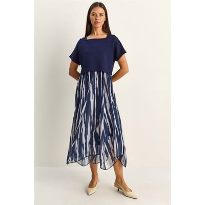 Abstracte Print Boot Hals Midi Jurk