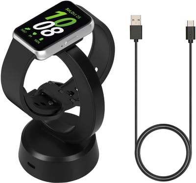 kwmobile sporthorloge laadstation geschikt voor Samsung Galaxy Fit 3 / Honor Watch Fit / Oppo Band 2 / Keep B4 oplader - Smartwatch lader en houder - Met magneet en 100 cm kabel in zwart