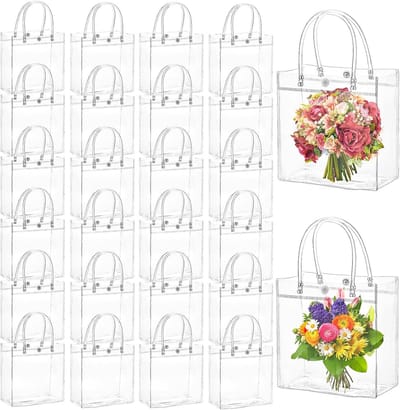 80x Transparante PVC Cadeauzakjes met Handvat - Doorzichtig & Herbruikbaar voor Feest, Bruiloft en Winkelen
