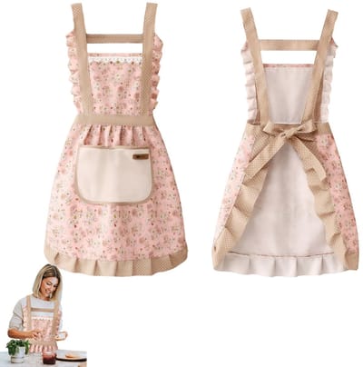 Schorten voor koken Verstelbare keukenschorten voor vrouwen Bakschort van canvas Vintage bloemenschorten Kookschort met handdoek en zak voor koken BBQ bakken tuinieren (roze)