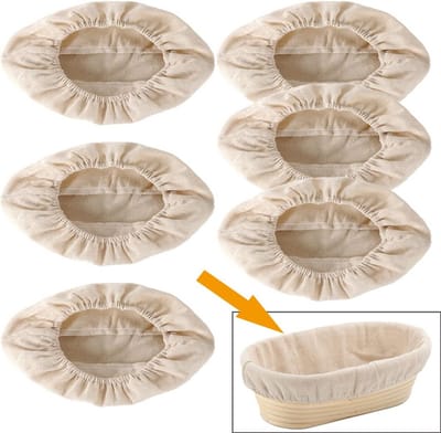 6-Delige Brood Fermentatiemand Set met Linnen Liner voor Zuurdesem en Rijzend Deeg (Ovaal 26 cm)