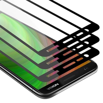 Cadorabo 3x Screenprotector geschikt voor Nokia 3.1 Volledig scherm pantserfolie Beschermfolie in TRANSPARANT met ZWART - Getemperd (Tempered) Display beschermend glas in 9H hardheid met 3D Touch