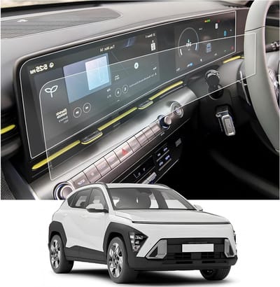 Hyundai Kona SX2 2024-2026 EV Hybrid Navigatie en Instrumentenpaneel Beschermfolie 4H Krasbestendig 12.3" GPS Schermbeschermer Accessoires 2-Pack