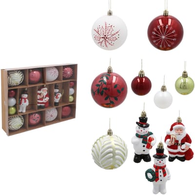 23 Kerstballen Set - Mix Kleuren & Vormen - Glanzend Plastic