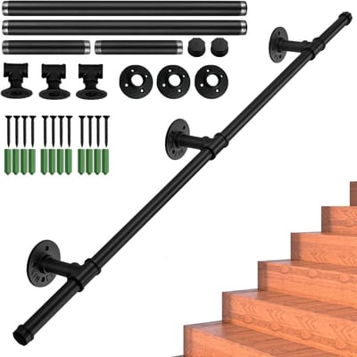 Metalen Trapleuning - Steun voor trap - Veiligheid Binnen - Industrieel Pip Design - 150cm Lengte - Zwart