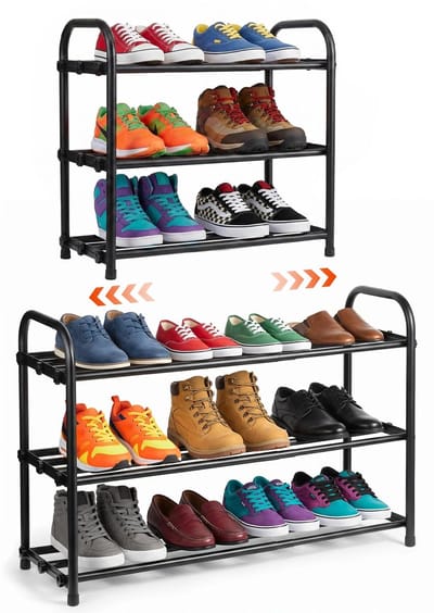 schoenenrek met 3 etages (45–85 cm) – Compacte opbergruimte voor 6–12 paar – Eenvoudige montage – Metalen schoenenorganizer voor entree, hal, kast of woonkamer