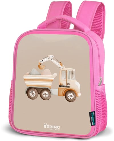 NoBoringSuitcases.com® - Rugzak roze - Schooltas meisjes - Gele kiepwagen in neutrale kleuren - Kinder rugtas meisje - Boekentas kind - Kinderrugzak voor school - Schoolrugzak