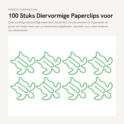 Dailygoods- Paperclips 100 Stuks - Diervormige Paperclips - Metalen Bladwijzerclips - Kantoorbenodigdheden - Decoratief voor Documenten - Hoge Kwaliteit - Kantoorclips