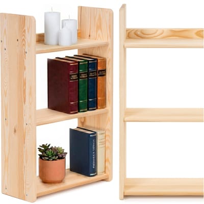 Springos Wandplank - Boekenplank - Ophangbaar - Kruidenplank - Naturel - Grenenhout - 10 Kg - 74x45x20 cm - 2 Stuks - 3 Niveaus