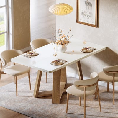 LITTLE TREE Eettafel - Keukentafel - Houten Onderstel - Wit Bruin - Modern - 120 x 79 x 75 cm - Compact Model - Voor 4 Personen