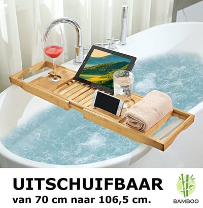 Badrek - Badplank voor in bad - Uitschuifbaar 70 - 106 Cm - Badrekje voor Bad - Bamboe - Verstelbaar Badrek - Badplank