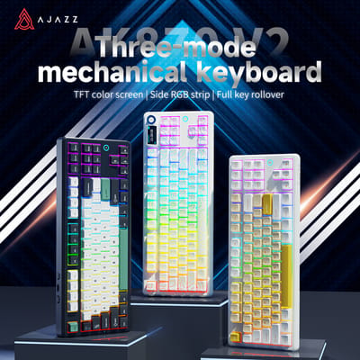 AJAZZ AK870 V2 mechanisch toetsenbord met 87 toetsen, 3-modus draadloos, hot-swap, TFT, RGB, dempen, volumeknop, USB-C opladen