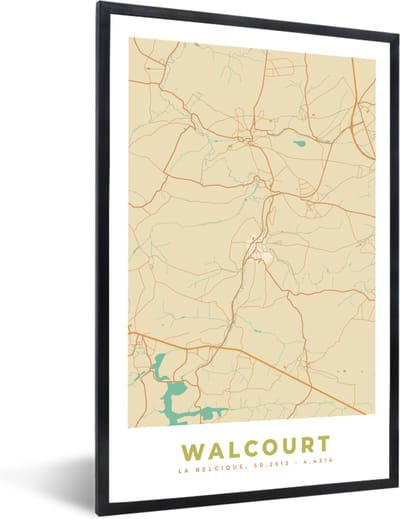 Fotolijst incl. Poster - Plattegrond - Stadskaart - Kaart - Walcourt - Vintage - 40x60 cm - Posterlijst