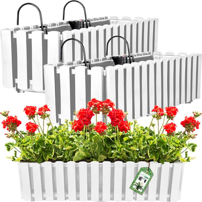 Set van 2 Hangende Balkonbakken met Hout-Look en Zelfbewateringssysteem