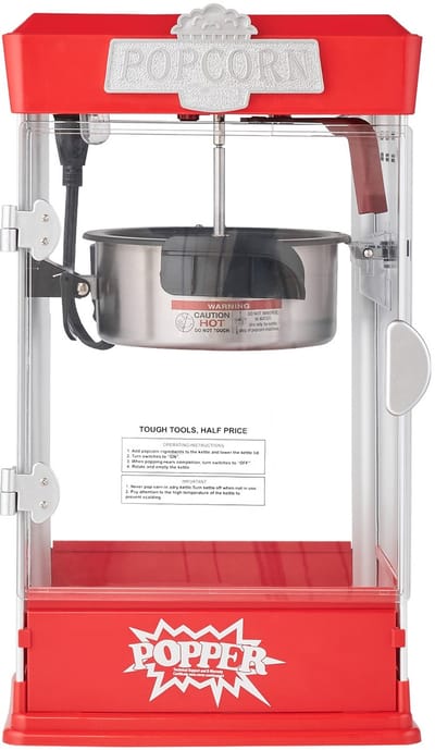 Popcornmachine, 480 W, 113 g ketel, 6,3 liter per lading, tafelmodel popcornmachine met 3 schepjes, bioscoopstijl, rood