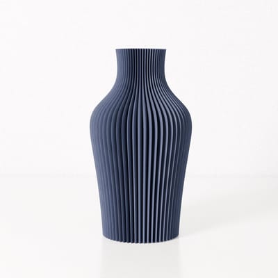 Fleuriek vaas LIV - Blauw H30 cm - Slanke siervaas met geplooid design - Moderne decoratie voor tafel of wandplank