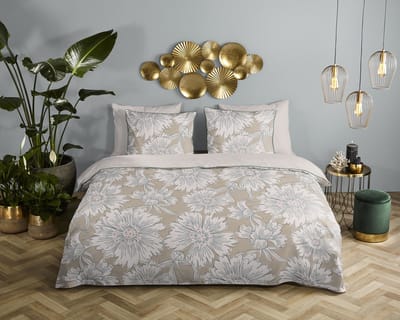 Descanso dekbedovertrek bloemen - 1 persoons 140x200/220 cm - Zand - 100% Katoen satijn