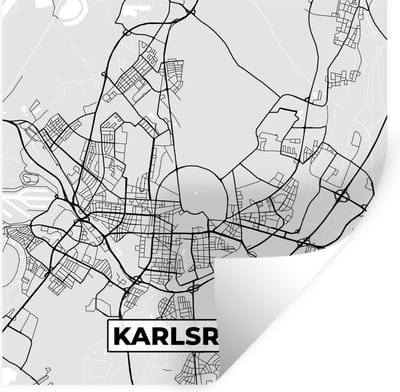 Muurstickers - Sticker Folie - Karlsruhe - Kaart - Plattegrond - Stadskaart - Duitsland - 100x100 cm - Plakfolie - Muurstickers Kinderkamer - Zelfklevend Behang XXL - Zelfklevend behangpapier - Stickerfolie