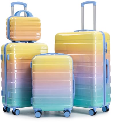 4-delige Kofferset – PC – Handbagage & Check-in Koffers –14 inch / 20 inch / 24 inch / 28 inch – Cijferslot – 360° Geruisloze Wielen – geel