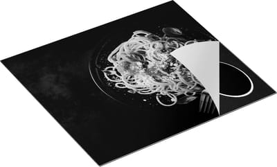 Chefcare Inductie Beschermer Bord Italiaanse Spaghetti op een Marmeren Plaat - Zwart Wit - 60x50 cm - Afdekplaat Inductie - Kookplaat Beschermer - Inductie Mat