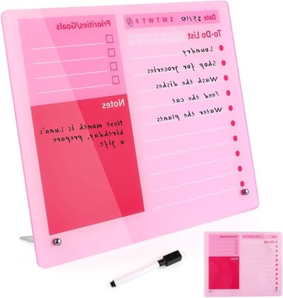 Dikke Acryl Drooguitwisbare Bord 25x30cm Roze To-Do Lijst Planner met Stand en Markers voor Thuis, Kantoor en Schooltaken