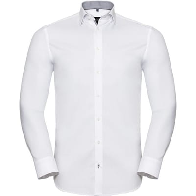 Russell Collection Heren Lange Mouw Contrast Visgraatshirt (Wit/zilver)