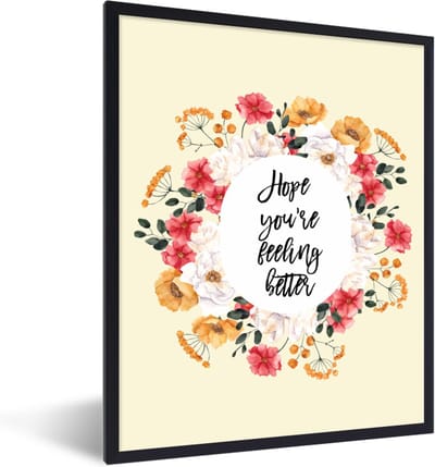 Fotolijst incl. Poster - Sterkte - Quote - Bloemen - Hope - 30x40 cm - Posterlijst