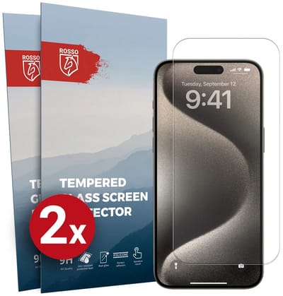 Rosso Screen Protector Geschikt voor Apple iPhone 15 Pro Max 9H Tempered Glass | Duo Pack | Glasplaatje | Beschermlaag | Beschermglas | 9H Hardheid