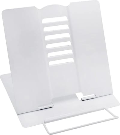 Bookends Reading Stand Cooking Book Holder - 6 Levels Adjustable Metal Foldable for Kitchen Study Office School (White)