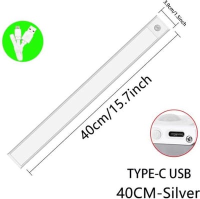 TLVX LED Lamp met Beweging Sensor Oplaadbaar / Draadloos / 5V / USB / Accu / 40CM / 86 LED’s / Dimbaar / Kastverlichting / Keuken lamp/ Instelbare Licht Kleur / Smart LED verlichting / Magnetische plakstrips / Light Motion Sensor / Zilver Frame