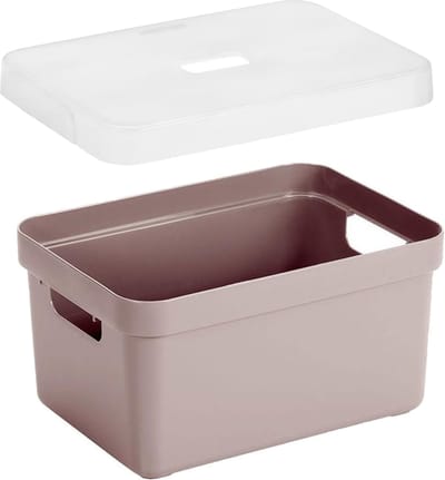 Sunware Opbergbox - mand - roze - 5 liter - kunststof - transparante deksel - 25 x 18 x 12 cm