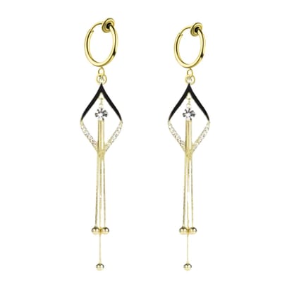 Klem oorbellen- goudkleur- zwart -steentje-geen gaatje-Charme bijoux