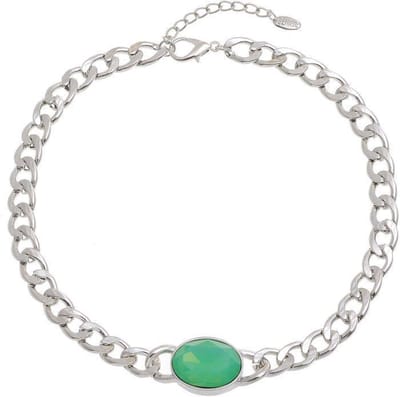 Behave - Korte ketting met glassteen - Licht groen - Zilverkleur - Verlengketting