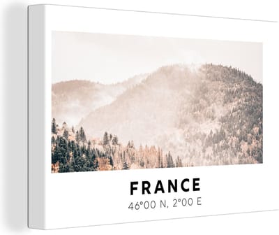 Canvas Schilderij Frankrijk - Bos - Bergen - 30x20 cm - Wanddecoratie
