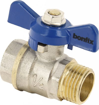 Bonfix Kogelkraan/schuifafsluiter - Blauwe vlindergreep bediening - drukklasse PN25 1/2 - binnendraad x buitendraad