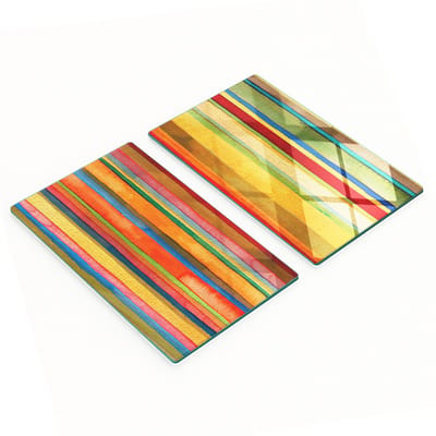 Glazen snijplanken voor in de keuken met grafische gekleurde strepen, 2x30x52 cm