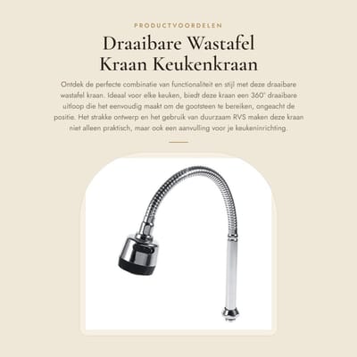 Dailygoods- Wastafelkraan 360° Draaibaar - RVS - Enkele Handgreep - Flexibele Uitloop - Aanrechtkraan - Stijlvol Ontwerp - Keukenkranen