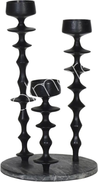 Colmore Kaarsenhouder met zwarte marmeren plaat ALU RAW/MATZWART 28x28x49