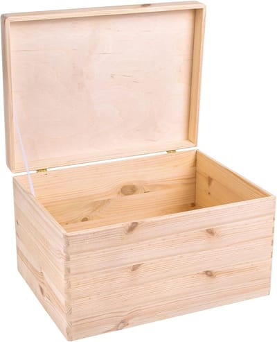 Famanu - Grote houten doos opbergkist 40x30x24cm met deksel onbewerkt ruw