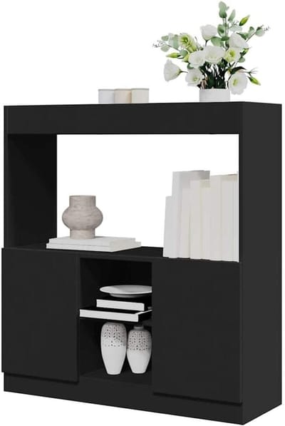 Brede Boekenkast - Opbergkast Vitrine - Woonkamer Decoratie - Moderne Stijl - 92x33x100 cm - Zwart