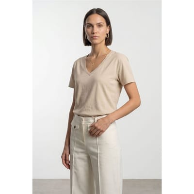 Katoenen Tencel V-hals Korte Mouwen Blouse