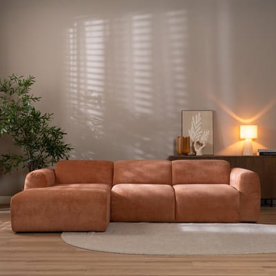 Bronx71® Hoekbank Maine gemêleerde stof terracotta links