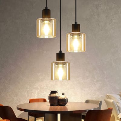 Glitzerlife - Hanglampen - Retro Industrieel - Hoogte verstelbaar - 3xE27 - Metaal Glas - Ø21cm - Bernstein
