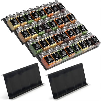 AHD® Kruidenpotjes - Kruidenrek Lade - Kruidenrek Lade Met Potjes - Kruidenrek Lade Organizer - Kruidenrek Voor Lade - Zwart - 12cm x 23cm x 3cm