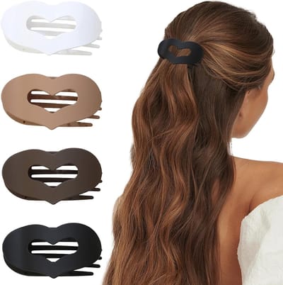 Set van 4 Haarspelden met Hartontwerp, Veilige Grip, Binnenste Tanden, Haarclaws en Franse Haarspeldjes in Zwart, Beige, Bruin en Wit voor Diverse Hairstijlen