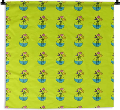 Wandkleed - Wanddoek - Bloemen - Vazen - Patronen - 180x180 cm - Wandtapijt